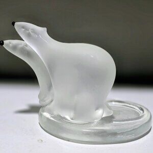 Frosted glass double polar bear tealight holder